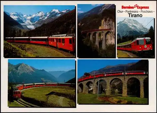 Mehrbild-AK Bernina Express Rhätische Bahn Chur-Pontresina-Poschiavo-Tirano 1980