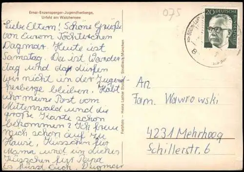Ansichtskarte Urfeld-Kochel am See Ernst-Enzensperger-Jugendherberge 1968