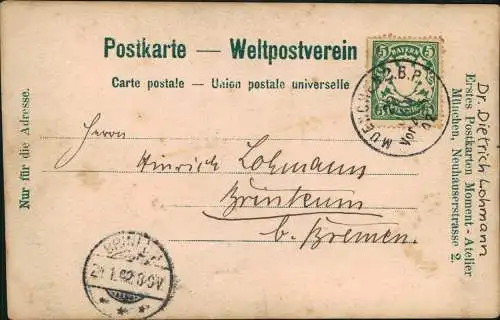 Bayern Gruppenbild Tugendbund Kornblume Männer Tracht 1902 gel. Stempel München