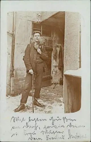 Ansichtskarte  Soziales Leben Mann Pfeife Stock 1908  gel. Stempel Ilmenau