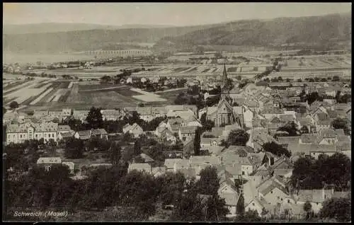 Ansichtskarte Schweich Stadt, im Hintergrund Viadukt 1952