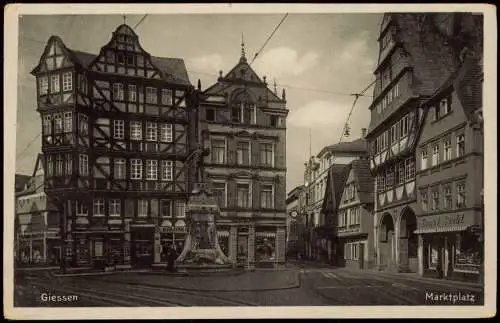 Ansichtskarte Gießen Marktplatz, Geschäfte 1940