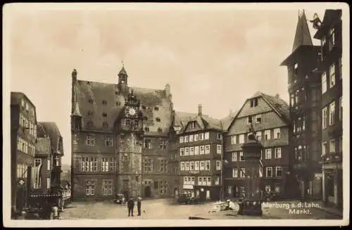 Ansichtskarte Marburg an der Lahn Oberer Markt, Geschäfte - Fotokarte 1934