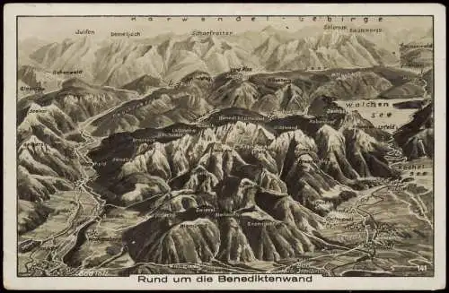 Ansichtskarte .Bayern Relief AK Walchensee Bad Tölz Benediktenwand 1932