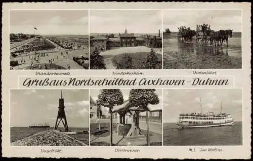 Ansichtskarte Duhnen-Cuxhaven Schiff, Kurheim, Promenade 1957