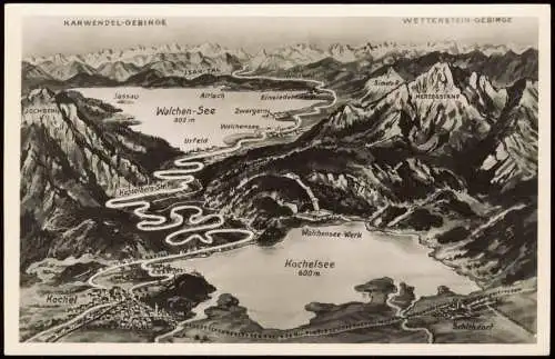 Ansichtskarte Kochel am See Landkarte AK Kochelsee Walchensee 1958