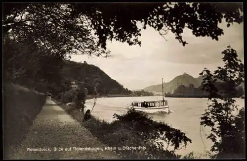 Rolandseck-Remagen Schiff - Blick auf Rolandsbogen, Rhein u. Drachenfels 1956
