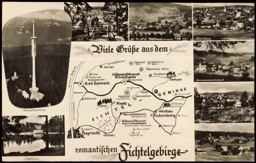 Ansichtskarte  Landkarten AK Fichtelgebirge Städte Rundfunkturm Bayern 1959