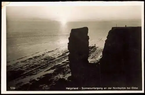 Helgoland (Insel) Stimmungsbild Sonnenuntergang an der Nordspitze bei Ebbe 1938