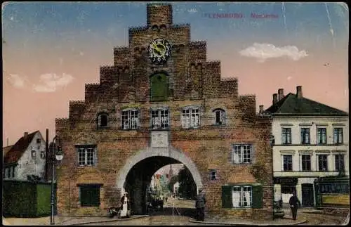 Ansichtskarte Flensburg Nordertor 1917  gel. Feldpost