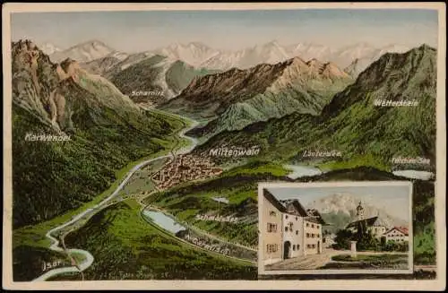 Mittenwald 2 Bild Stadt und Markt Künstlerkarte Eugen Felle Isny 1922