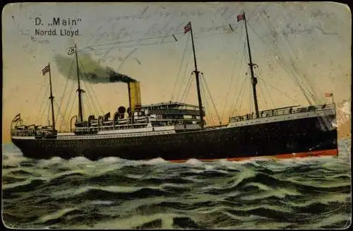 Ansichtskarte  Schiffe Dampfer Steamer D. "Main" Nordd. Lloyd. 1913