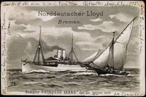 Ansichtskarte  Schiffe Dampfer Steamer PRINZESS IRENE 24. August 1905