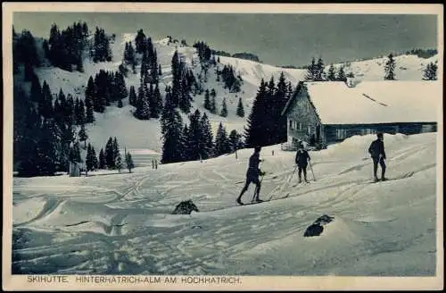 Ansichtskarte Steibis-Oberstaufen Hütte Skiläufer im Winter 1928