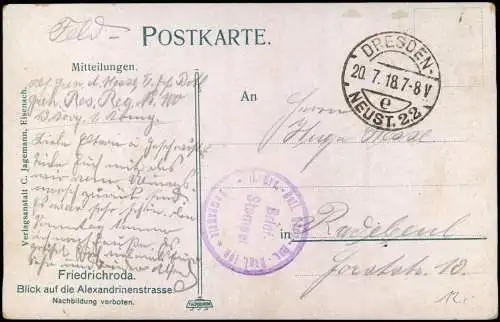 Ansichtskarte Friedrichroda Alexandrinen-Straße 1918  gel Feldpost