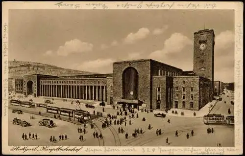 Ansichtskarte Stuttgart Hauptbahnhof Straßenbahn Künstlerkarte 1931