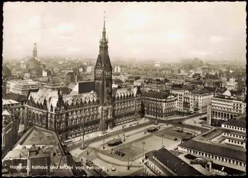 Ansichtskarte Hamburg Rathaus und Michel vom Petriturm 1967