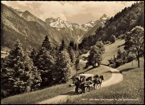 Ansichtskarte Spielmannsau-Oberstdorf (Allgäu) Stellwagen Pferde 1959