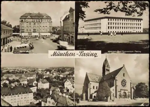 Pasing-München Marienplatz, Gymnasium, Pfarrkirche und Gesamtansicht 1963