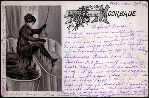 Ansichtskarte Litho AK Scherzkarte Kur Moorbad Frau im Schlammbad Wannen 1904