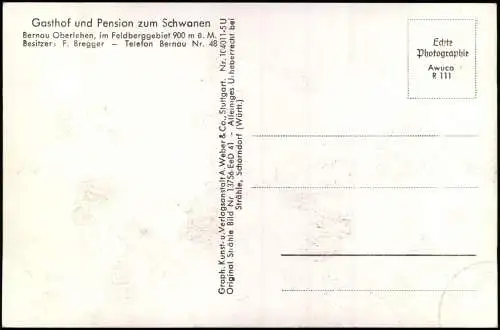 Ansichtskarte Bernau im Schwarzwald Gasthof und Pension zum Schwanen 1931