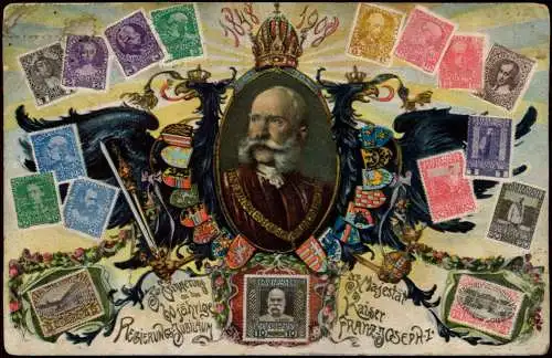 Ansichtskarte  Briefmarken-Ansichtskarte Österreich Kaiser Franz Joseph 1908
