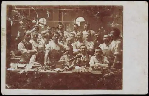 Soldaten auf Stube Militaria WK1 1915  gel. Feldpoststempel Karlsruhe