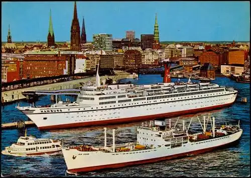 Ansichtskarte Hamburg Schiffe vor der Stadt 1976
