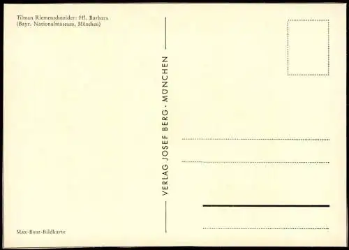 Ansichtskarte  Tilman Riemenschneider: Hl. Barbara, Max-Baur-Bildkarte 1960