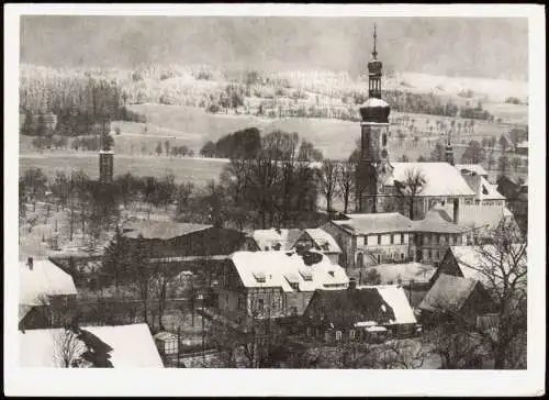 Postcard Zeidler Brtniky Ortsansicht mit Kirche 1960