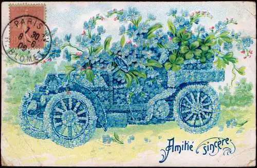 Ansichtskarte  Amitie Sincere Auto aus Veilchen Aufrichtige Freundschaft 1906