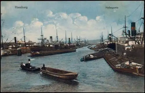 Ansichtskarte Hamburg Hafen Dampfer Steamer 1911