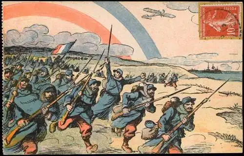 CPA .Frankreich Patriotika France stürmende Soldaten France 1916