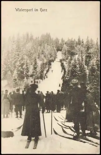 Ansichtskarte  Wintersport im Harz Ski Skifahrer 1913