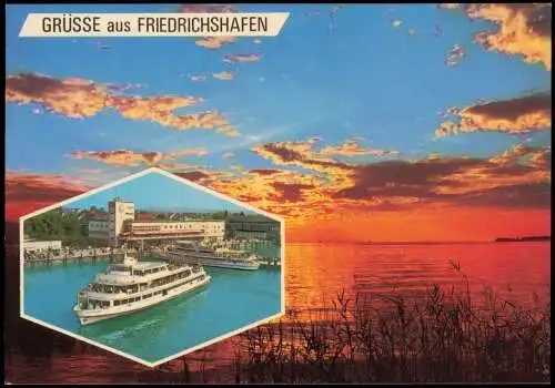 Ansichtskarte Friedrichshafen Hafen Partie und Bodensee Stimmungsbild 1980