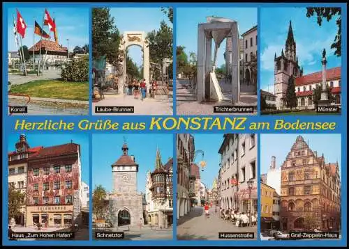Konstanz Mehrbild-AK u.a. mit Laube-Brunnen Trichterbrunnen Münster 2000