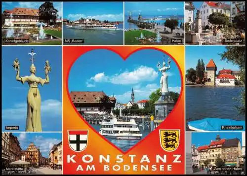 Konstanz Mehrbild-AK  u.a. Imperia, Hafen, Bodensee Schiff MS BADEN 2000