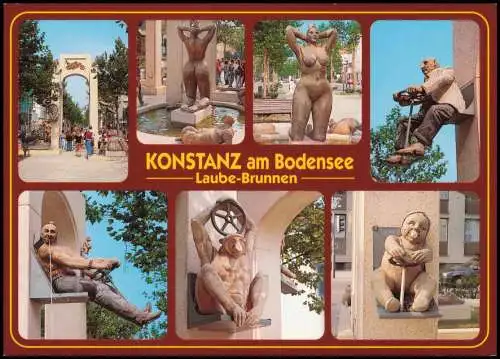 Ansichtskarte Konstanz Mehrbildkarte Laube-Brunnen (von Peter Lenk) 2000
