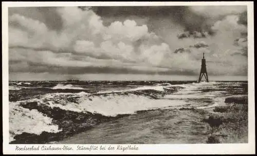 Ansichtskarte Döse-Cuxhaven Sturmflut bei der Kugelbake 1956