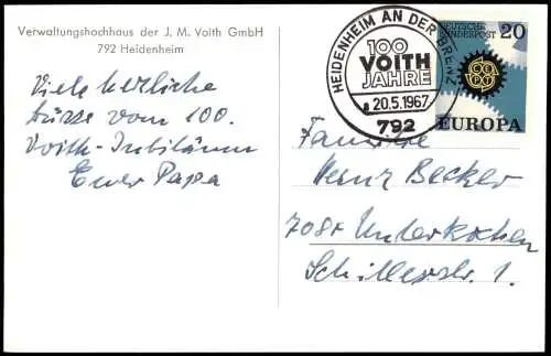 Heidenheim Brenz Verwaltungshochhaus  1967  100 Jahre Voith GmbH Sonderstempel