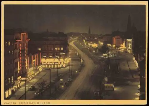 Ansichtskarte St. Pauli-Hamburg Reeperbahn bei Nacht 1958