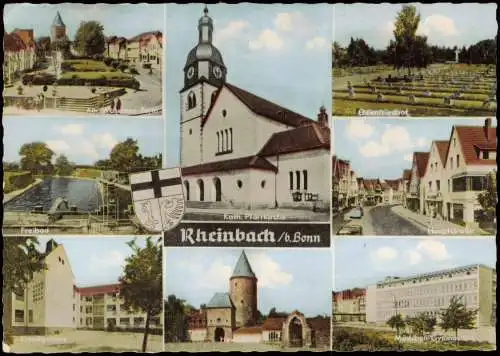 Ansichtskarte Rheinbach Friedhof, Gymnasium, Krankenhaus uvm 1969