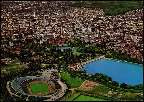 Ansichtskarte Hannover Luftbild - Stadtzentrum, Maschsee und Stadion 1965