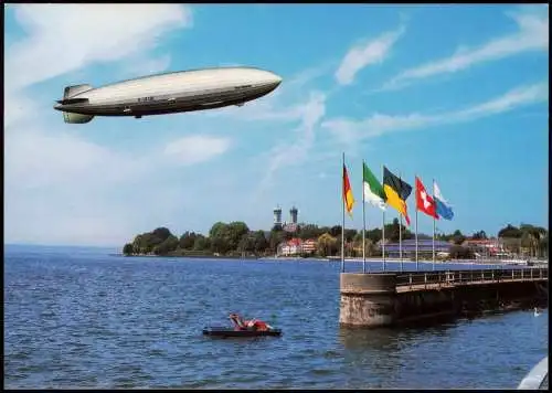 Ansichtskarte Friedrichshafen Ortsansicht mit Luftschiff "GRAF ZEPPELIN" 1984