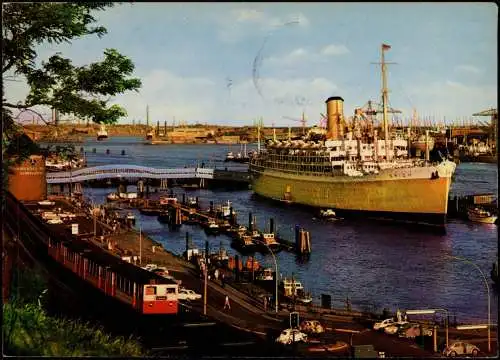 Altona-Hamburg Hafen mit Passagierdampfer an d. Überseebrücke 1964