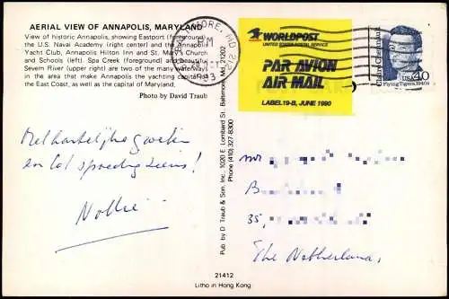 Postcard Annapolis Aerial View of Annapolis and U.S. Naval Academy 1993