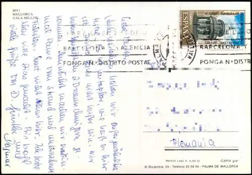Postales Cala Millor Ortsansicht, Straßen Partie am Strand 1980