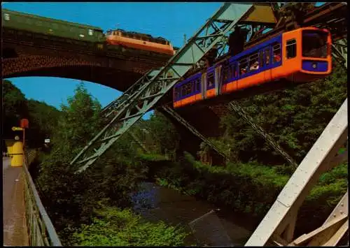 Ansichtskarte Wuppertal Sonnborner Brücke und Schwebebahn 1975