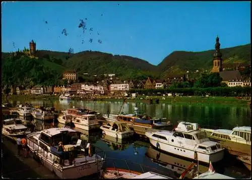 Cochem Kochem Blick Yachthafen auf die Moselpromenade und Reichsburg 1989