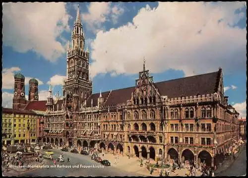 Ansichtskarte München Marienplatz mit Rathaus und Frauenkirche 1964